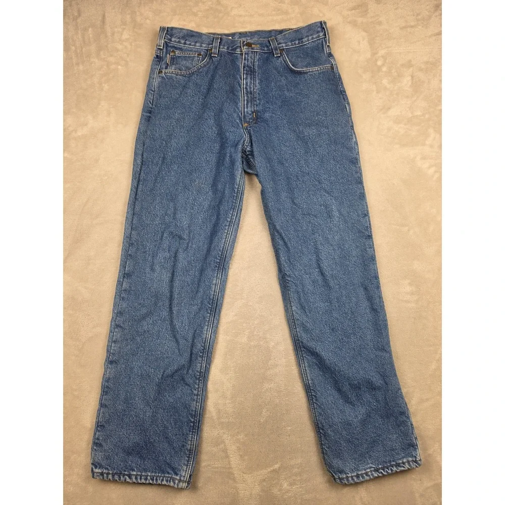 Carhartt Fleece Lined Jeans Men 35x32 Blue B155 Relaxed Fit Denim Pants 2007 Y2K